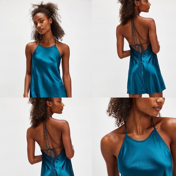 Free People Friday Fever Mini Slip in Crystal Teal Large NWT - Picture 4 of 7